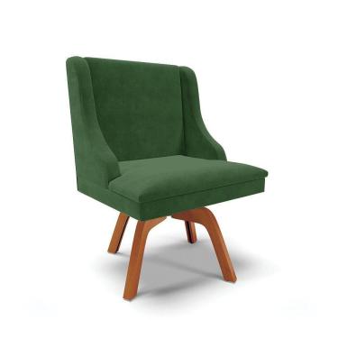 Imagem de Cadeira Suede Verde Giratória De Madeira