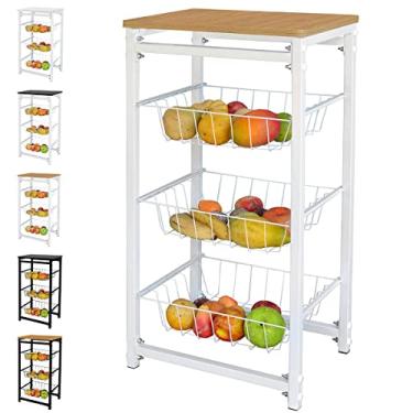 Imagem de Utility Fruteira De Chao Cozinha Tampo Madeira Florenca de Ferro Cor:Branco/Itauba