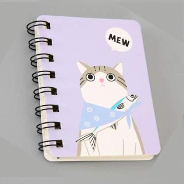 Imagem de BE-TOOL Caderno espiral de desenho animado mini caderno fofo A7 gato roxo 160 páginas (1 peça)