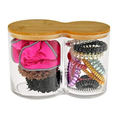 Imagem de ARAD Bola de algodão, cotonete, conjunto de armazenamento com ponta Q, 1 peça, 2 compartimentos, recipiente de acrílico transparente com tampa de bambu, fácil organização em balcões de banheiro, coloc