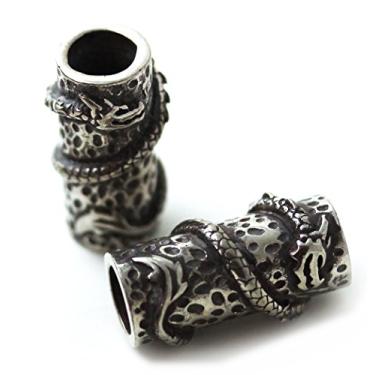 Imagem de LynnAround Anéis de miçangas de dragão nórdico viking com pérolas, contas de cabelo medievais de pirata Dreadlock anão, joia pagã