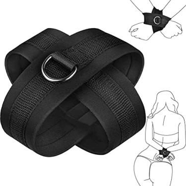 Imagem de UTIMI Algemas cruzados BDSM restrições ajustáveis para pulseiras SM kit de bondage iniciantes com anel em D brinquedos sexuais para mulheres e casais, preto, dacron