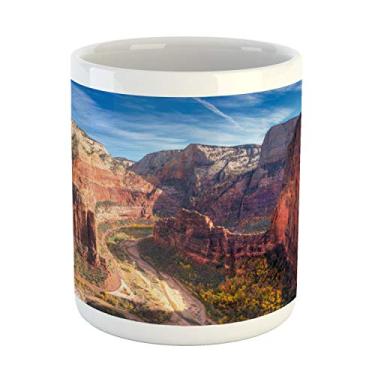 Imagem de Lunarable Caneca do Parque Nacional Zion, vista de tirar o fôlego de Zion Canyon de Angels Landing Foto de natureza selvagem, caneca de café de cerâmica impressa xícara de chá, bebidas de água, multicolorida