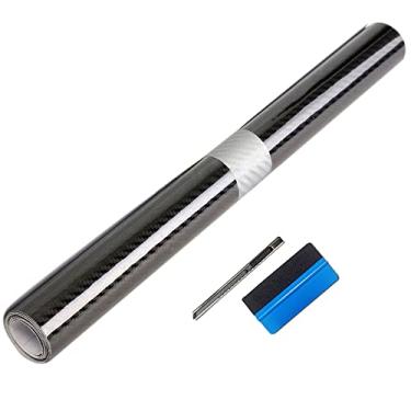 Imagem de LZLRUN Envoltório de vinil de fibra de carbono 5D - Classificação externa para uso automotivo - 0,3 m x 1,5 m, incluindo rodo e aplicador de feltro preto