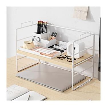 Imagem de KIZQYN Estante de mesa simples estante de escritório rack de armazenamento de mesa pequeno organizador de mesa de ferro organizador de especiarias com trilhos de proteção, l37 × d17 × h24 cm estante (cor: 1)