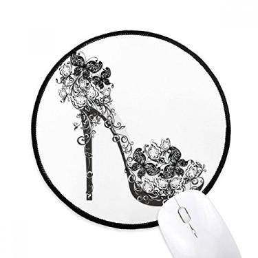 Imagem de DIYthinker Sapatos de salto alto flor borboleta padrão mouse pad desktop escritório tapete redondo para computador