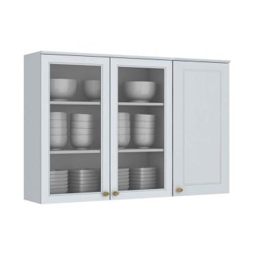 Imagem de Armário de Cozinha Modulado Americana c/ 3 Portas (2 c/ Vidro) Branco - Henn