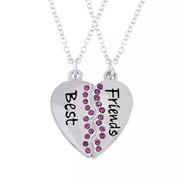 Imagem de CNBPIC Pingentes Colares Rosa Rosa Cristal Coração Partido Amizade Joias