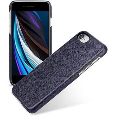 Imagem de RAYESS Capa de telefone traseira de couro genuíno, para Apple Iphone7/iPhone 8/iPhone SE 2020 Case (4,7 polegadas) Capa de textura de lichia à prova de choque [Proteção de tela e câmera] (Cor: Azul)