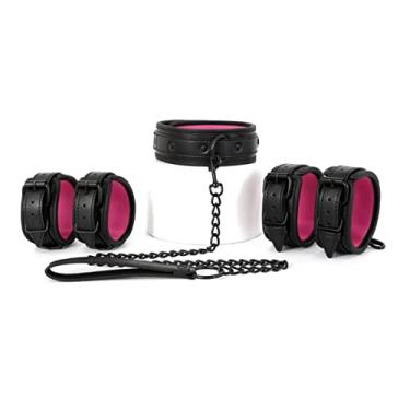 Imagem de Kit Sexual 3 Peças Conjunto Colar de Couro Algemas Sexuais Brinquedo Sexual Para Mulher Casais (Rosa)