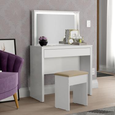 Imagem de penteadeira escrivaninha yasmin compacta 90cm com led e espelho