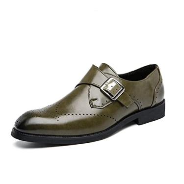 Imagem de Vestido Oxford para homens Slip On Monk Strap Brogue Embossed Wing tip Vegan Leather Slip Resistant Anti-slip Non Slip Working (Color : Green, Size : 42 EU)