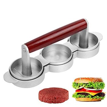 Imagem de DIY hambúrguer prensa hambúrguer hambúrguer hambúrguer liga de alumínio tripla mini carne grelha hambúrguer smasher molde de cozinha ferramenta de cozinha lavada, prata, 25 * 7 * 12 cm