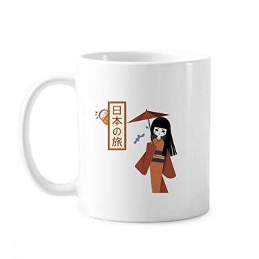 Imagem de Caneca tradicional japonesa local Little Girl clássica copo de cerâmica branca presente com alças 350 ml
