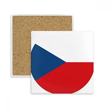 Imagem de Porta-copos quadrado com bandeira da República Tcheca com símbolo europeu, pedra absorvente para bebidas, presente de 2 peças
