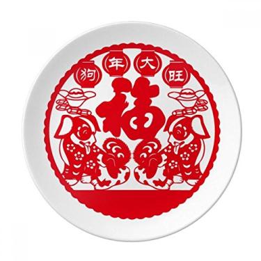 Imagem de Prato de corte de papel para cachorro de ano novo chinês decorativo de porcelana Salver louças de jantar