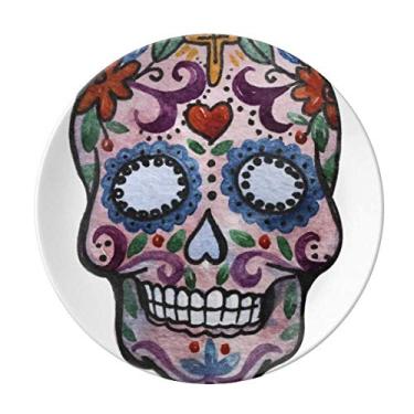 Imagem de Prato de ilustração da cultura nacional do México, caveira roxa, decoração de porcelana salver, talheres, louça de jantar