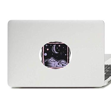 Imagem de Adesivo de notebook roxo montanha lua elemento gravado vinil emblema gráfico laptop decalque