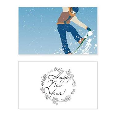 Imagem de Esqui de inverno Ilustração de Ano Novo Festival Cartão de felicitações Bless Mensagem presente