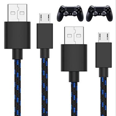 Imagem de Cabo de carregamento TALK WORKS para controle de PS4, micro USB. preto/azul, pacote com 2