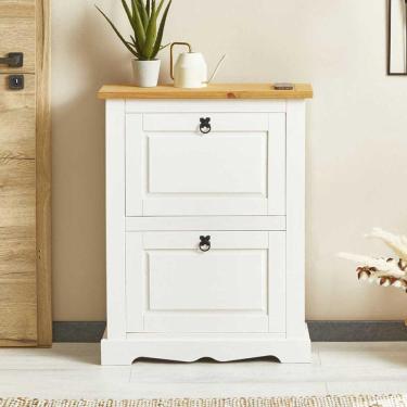 Imagem de Sapateira Madeira 2 Portas Basculantes 10 Pares Rústico Branco