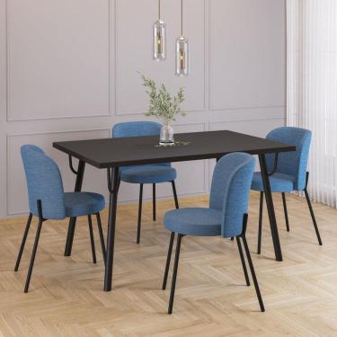 Imagem de Conjunto Sala de Jantar Mesa com 4 Cadeiras Love Yescasa Preto/Azul