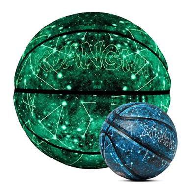 Imagem de Kuangmi Bola de basquete que brilha no escuro, bola de couro composta brilhante luminosa, presentes para homens, mulheres, adolescentes, basquete noturno interno e externo, tamanho 7 (75 cm)