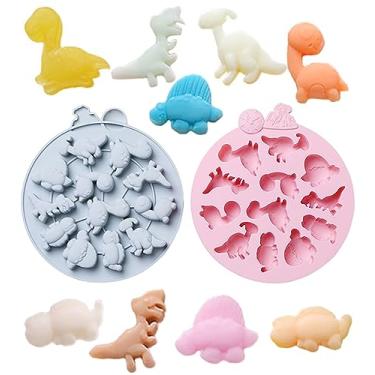 Imagem de 2 peças de moldes de silicone de dinossauro fofo, bandeja de molde de goma de dinossauro de desenho infantil, 12 grades de molde de fondant de doces, ferramentas de decoração de bolo, faça você mesmo,