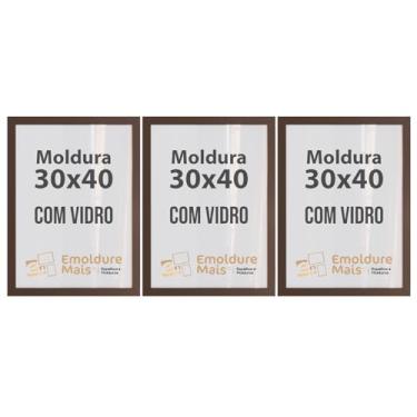 Imagem de Kit 3 Molduras de Madeira Para Folhas Documentos de 30cm x 40cm com Vidro Quadros Decorativos Porta Retrato de Parede Foto Fotografia Poster Imagem de Arte Diploma (Tabaco)