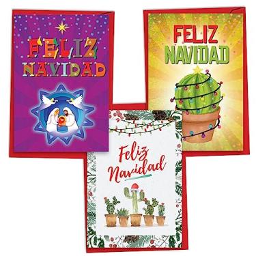 Imagem de NobleWorks Pacote sortido de 3 cartões comemorativos de Natal espanhóis com envelopes (3 designs, 1 cada) Yuletide espanhol VC10181XSG-C1x3-SL