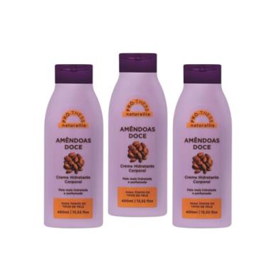 Imagem de Kit Creme Hidratante Corporal Com Perfume de Amêndoas Doces Para Hidratação Profunda e Nutrição Intensa da pele Pro Thess 3 Frascos de 400ml