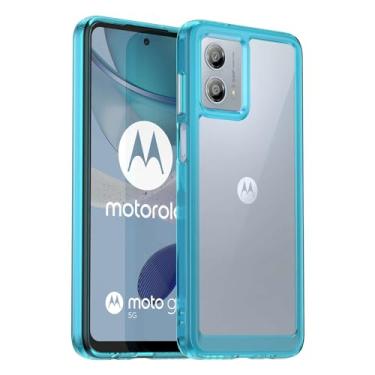 Imagem de Capa para Moto G53 5G, botão de pressão flexível, capa transparente, anti-impressões digitais. Proteção total de 360° - azul (transparente)