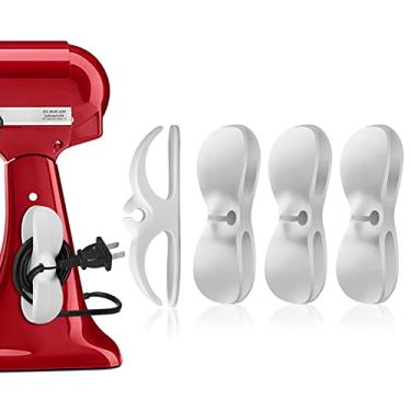 Imagem de Pacote com 4 organizadores de cabos para eletrodomésticos, suporte de cabos, organizador de cabos, adesivo em superfície plana ou redonda para pequenos aparelhos de cozinha, liquidificadores, cafeteira, panelas de pressão e fritadeira (branco)