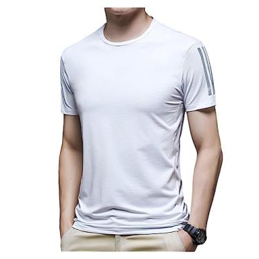 Imagem de Camiseta masculina atlética de manga curta, caimento solto, gola redonda, lisa, alta elasticidade, macia, Cor 9, 3G