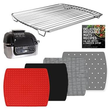 Imagem de Rack Air Fryer e forros reutilizáveis para Ninja Foodi Grill 5 em 1 AG301 4 qt, acessórios de fritadeira de ar, substituição para papel manteiga, tapetes resistentes ao calor e rack de cozinha de aço inoxidável da INFRAOVENS