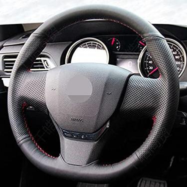 Imagem de Capa de volante de carro confortável e antiderrapante costurada à mão preta, apto para Citroen C3 C3 XR 2015 a 2019 C4 2016 a 2019 Peugeot 408 2014 a 2019 Viajante 2016 a 2019