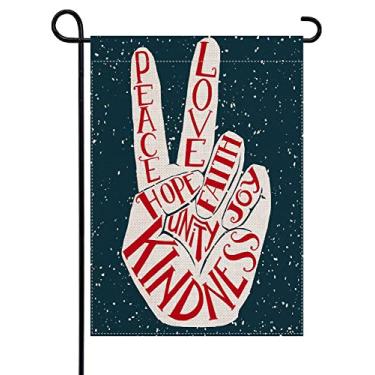 Imagem de Uanvaha Bandeiras de jardim de serapilheira da paz Two Fingers 32,5 x 45 cm dupla face retrô amor alegria esperança fé mini bandeiras para decoração de quintal gramado casa ao ar livre