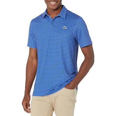 Imagem de Lacoste Camisa polo masculina de poliéster reciclado estampada de golfe, Cobalto/Farine, GG