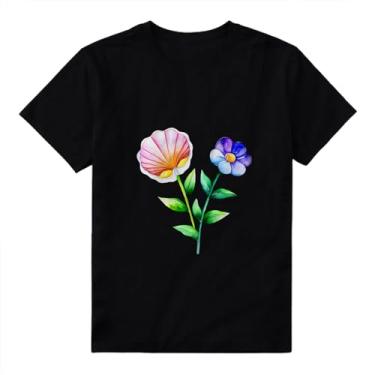 Imagem de Camisetas femininas estampadas florais novidade flores silvestres camisas de manga curta, Estilo 4, M