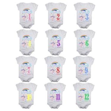Imagem de Kit 12 Body Bebê Calupa Mesversario Manga Curta Chuva De Benção 1 A 12 Meses Feminino-Feminino