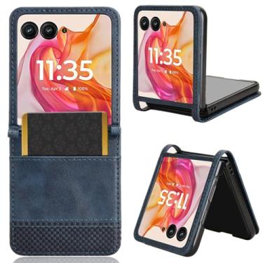 Imagem de Kukoufey Capa protetora compatível com Motorola Razr+ 2024, capa carteira de couro flip compatível com Motorola RAZR 50 Ultra 5G XT-2451-3 capa azul