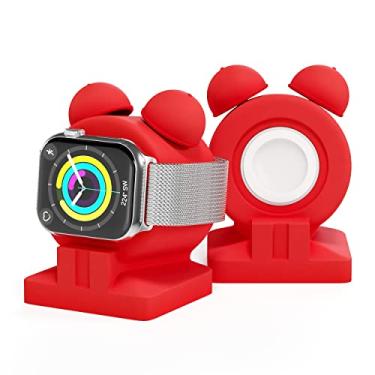 Imagem de Suporte de carregador compatível com Apple Watch Series 7/6/SE/5/4/3/2/1 (45 mm, 44 mm, 42 mm, 41 mm, 40 mm, 38 mm), silicone durável, suporta modo de mesa de cabeceira, uso doméstico, escritório e viagem, adaptadores não incluídos