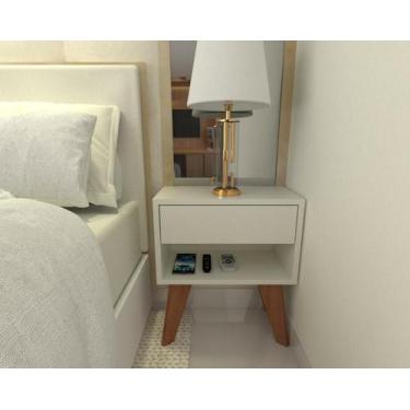 Imagem de Mesa de Cabeceira 40cm MDF Branco Off White com Pés - FJ DECOR
