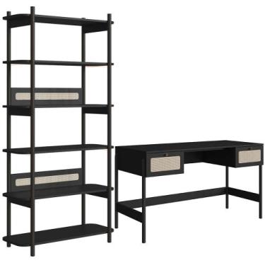 Imagem de Estante Livreiro Home Office e Mesa Escrivaninha Pés Madeira Moss A03 