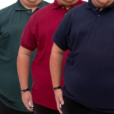 Imagem de Kit 3 Camiseta Gola Polo Plus Size Masculina Lisa Manga Curta Piquet M