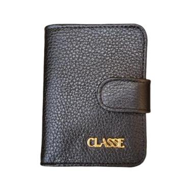 Imagem de Porta Cartão Feminino Classe Couro Compacto Com Fecho De Pressão, Pret