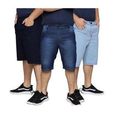Imagem de Kit 3 Bermudas Jeans Tradicional Masculina Algodão e Elastano Slim Pre