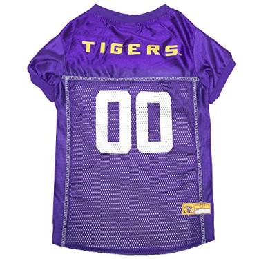 Imagem de Pets First NCAA College Louisiana State University LSU Tigers malha Jersey para cães e gatos, tamanho grande, camiseta licenciada para cães com o seu time favorito de futebol/basquete universitário