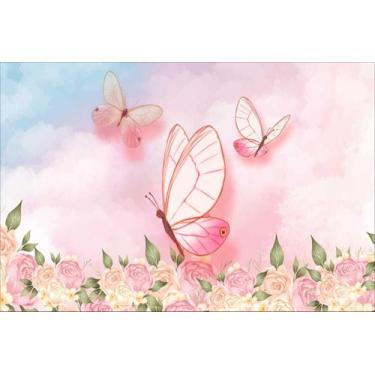 Imagem de Painel de Lona Jardim Flores Borboletas Céu Aquarelado - Fabrika de Fe