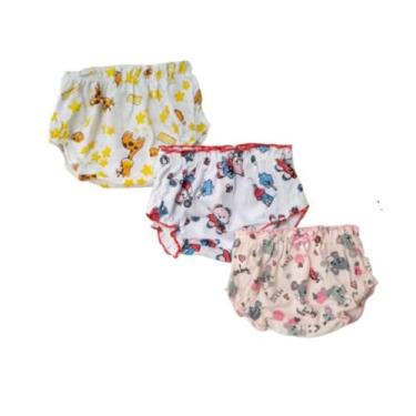 Imagem de Kit 6 Calcinhas Bebê Tapa Fralda Sortidas Graça Menina 1091, PP, Branc